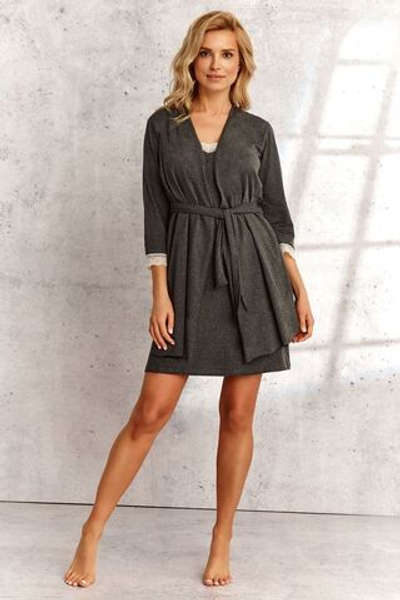Коротенький халатик Szlafrok с поясом (Размер: XL) (Цвет: темно-серый)