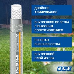 Шланг для полива GF GF80007101 POWER STAR ПВХ армированный садовый диаметр 12,5 мм (1/2 ) длина 25 м | 