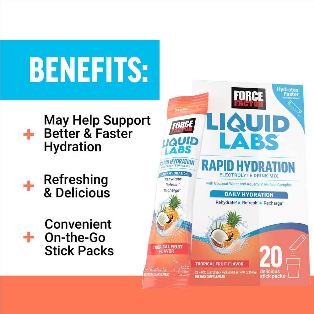 Force Factor, Liquid Labs, тропические фрукты, 20 пакетиков в стиках по 7 г (0,25 унции)