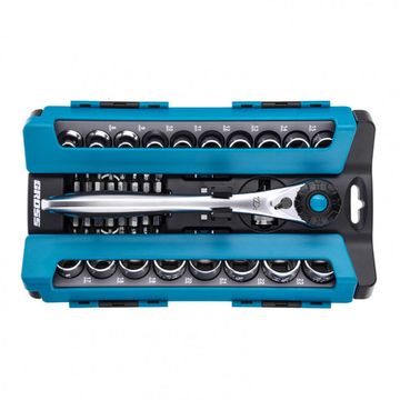 Набор торцевых головок, трещотка 120 зубьев, 1/2", CrV, 36 предметов Gross 14144