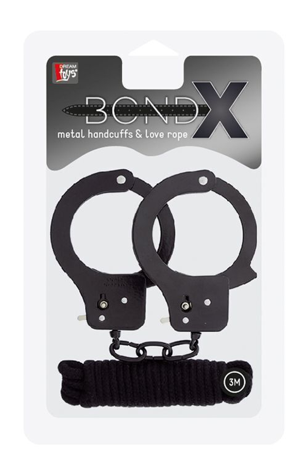 Чёрные наручники из листового металла в комплекте с веревкой BONDX METAL CUFFS&LOVE ROPE SET (Цвет: черный)