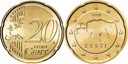 Эстония 20 евроцентов, 2011-2023 Карта XF
