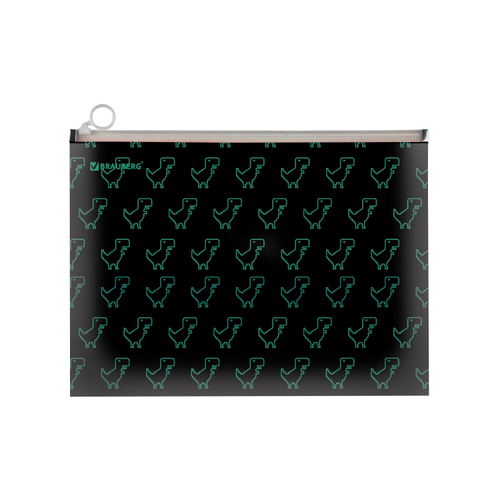 Папка для тетрадей BRAUBERG А4, 1 отделение, пластик, на zip-lock-молнии, "Dino matrix", 272106