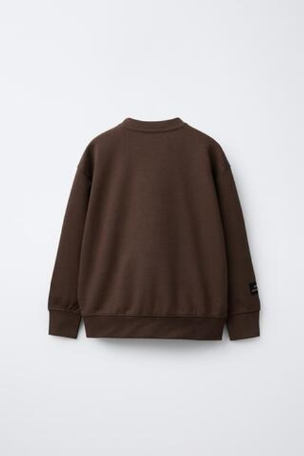 ZARA ТОЛСТОВКА VARSITY ИЗ ТКАНИ ИНТЕРЛОК, КОРИЧНЕВЫЙ