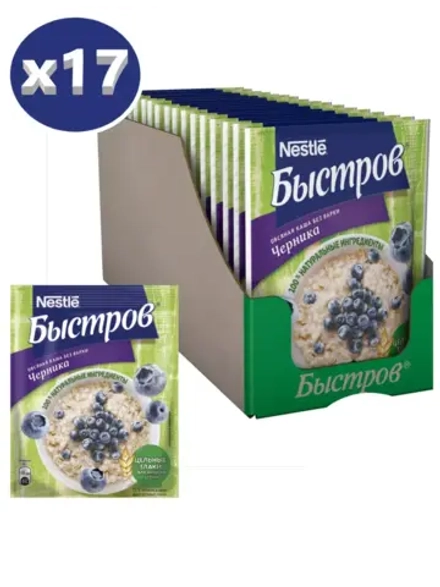 Каша Быстров Овсяная с черникой (17 шт/уп)