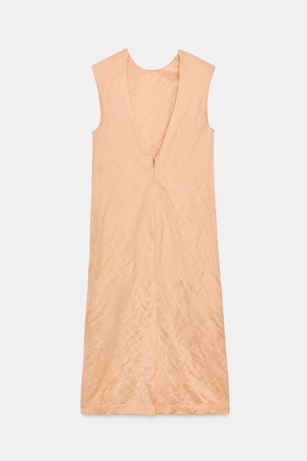 ZARA ПЛАТЬЕ МИДИ С ЭФФЕКТОМ ЖАТКИ — ZW COLLECTION, СВЕТЛО-ЛОСОСЕВЫЙ