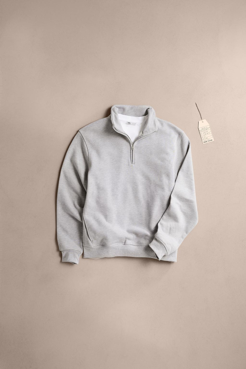 ZARA ТОЛСТОВКА HEAVY WEIGHT С МОЛНИЕЙ, СЕРЫЙ С МЕЛАНЖЕВЫМ ЭФФЕКТОМ