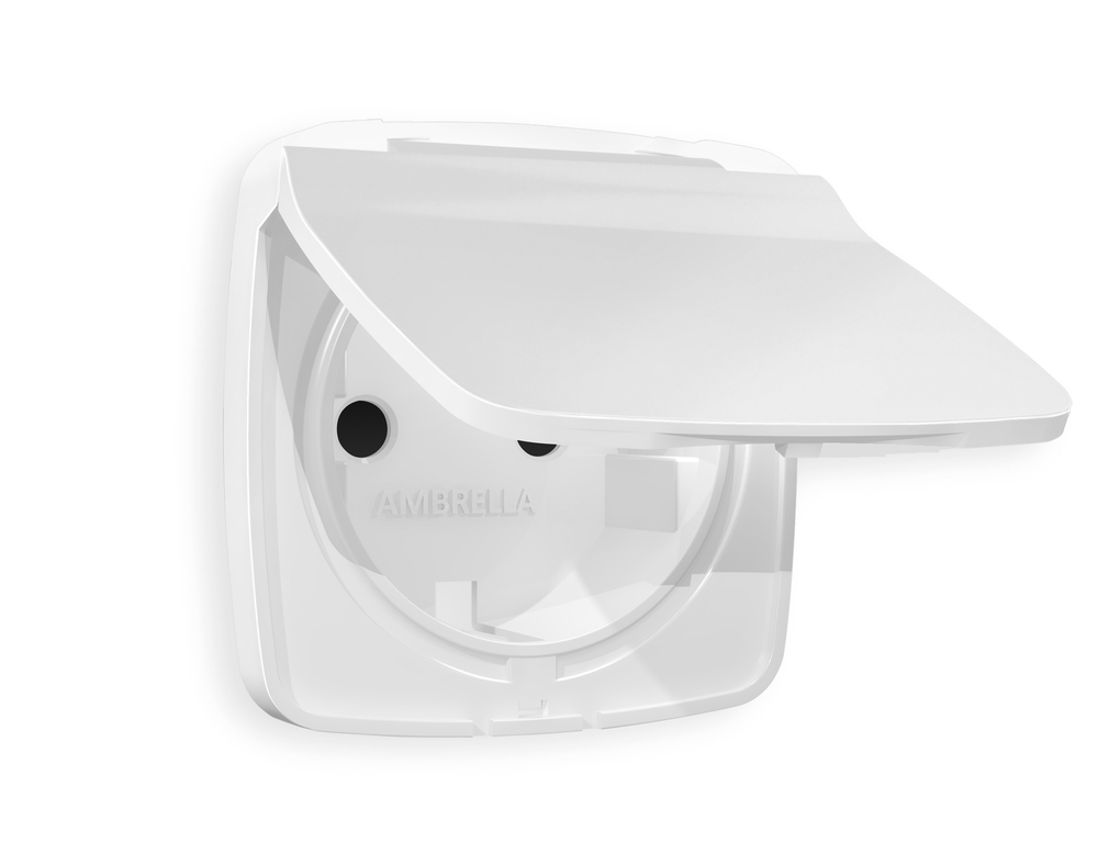 OP1280 Лицевая панель OMEGA (Белый матовый) для электрической розетки с/з со шторками и крышкой IP44 QUANT