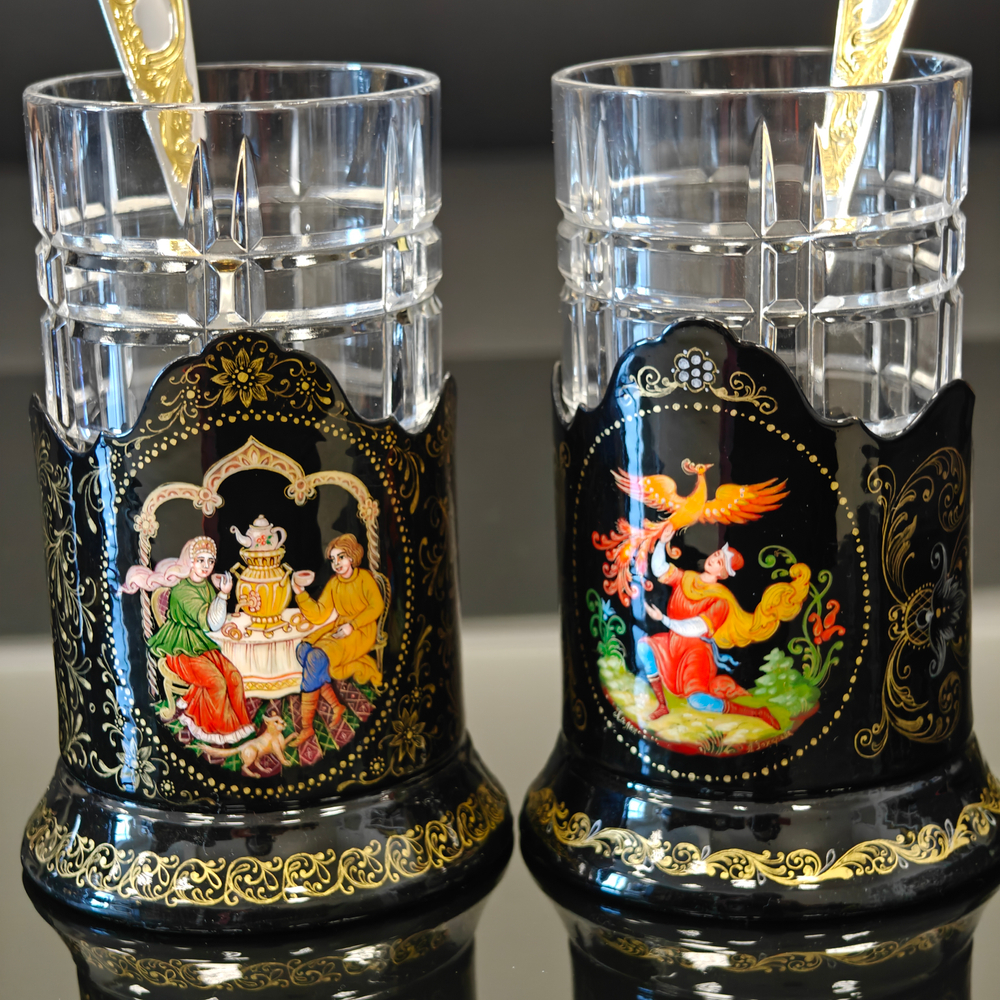 Коллекционный чайный набор подстаканников "Русские сказки" (ручная роспись Палех) №19