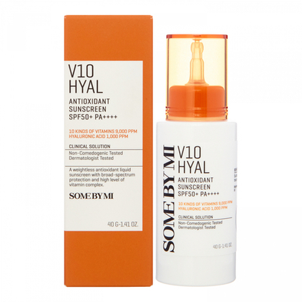 SOME BY MI V10 HYAL ANTIOXIDANT SUNSCREEN Выравнивающий тон кожи солнцезащитный крем с гиалуроновой кислотой и комплексом витаминов 40мл