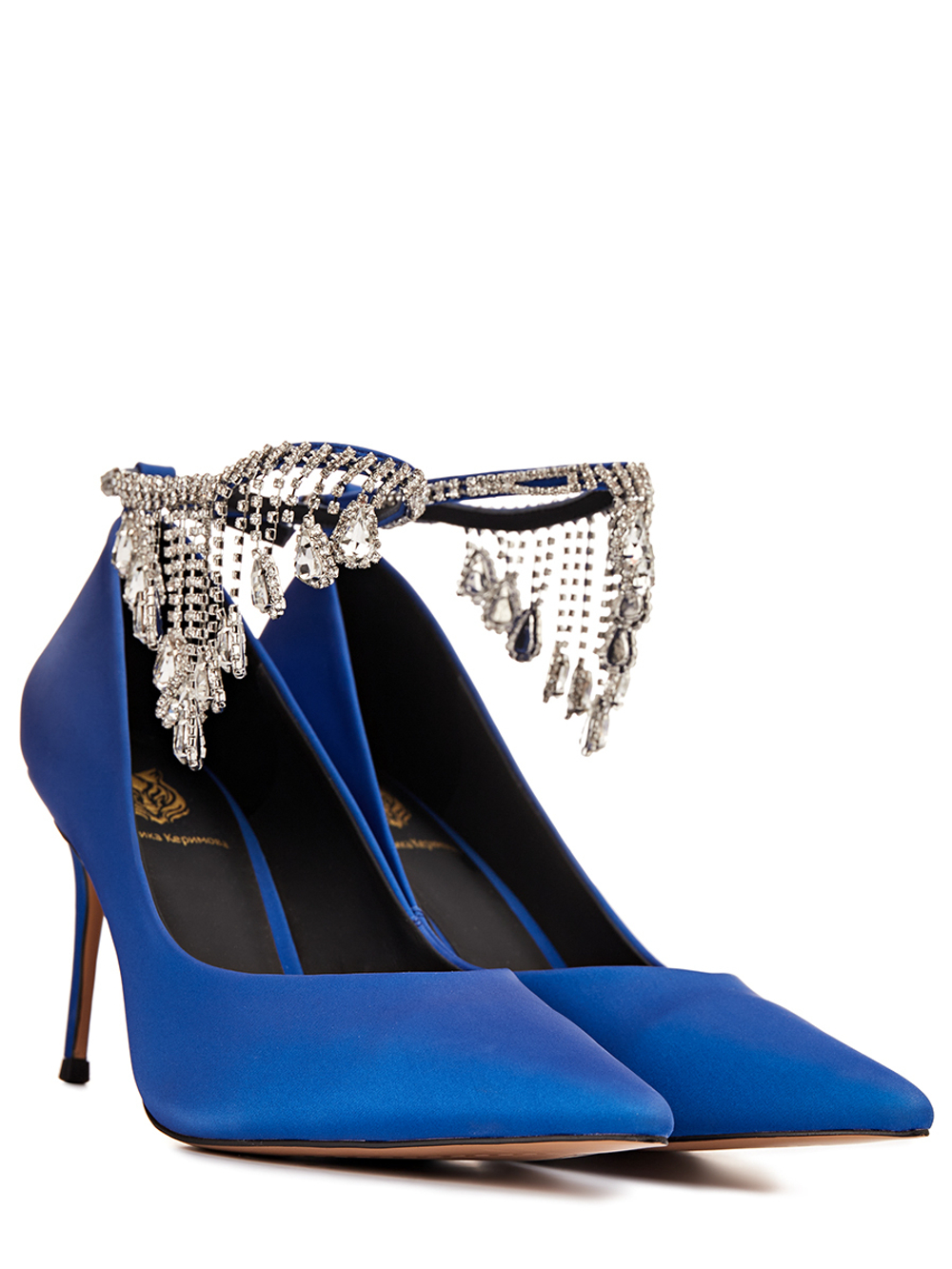 Женские туфли синие с декоративными камнями