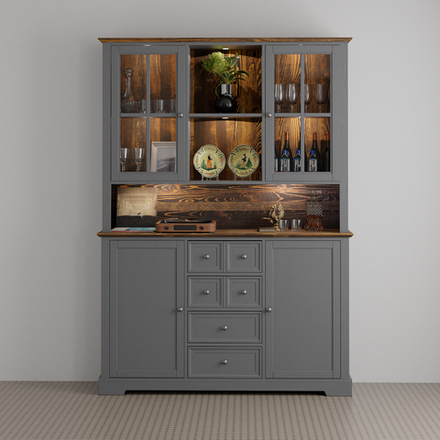 Буфет деревянный с 4 дверями Lakeview 155х41х202 см с подсветкой, из массива сосны