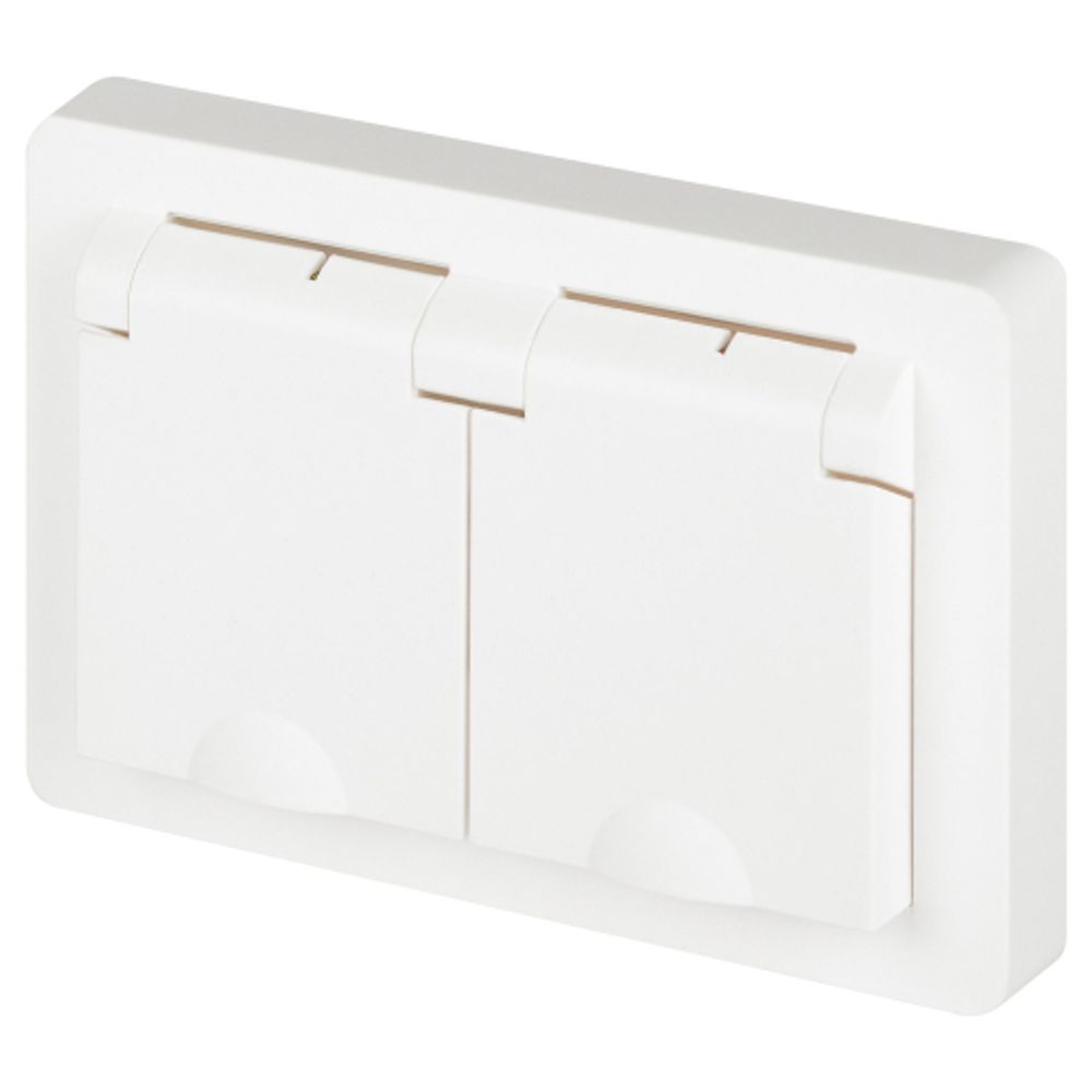 Розетка Intro Style 7-210-01 2х2P+E Schuko с крышкой штор., 16А-250В, СУ, IP44, белый
