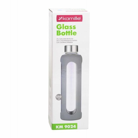 Бутылка для воды 550 мл. Kamille KM 9024 стеклянная в силиконовом чехле