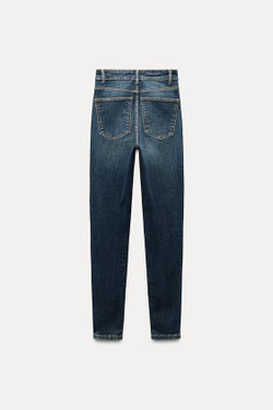 ZARA МОДЕЛИРУЮЩИЕ ДЖИНСЫ TRF С ВЫСОКОЙ ПОСАДКОЙ, МОРСКОЙ СИНИЙ