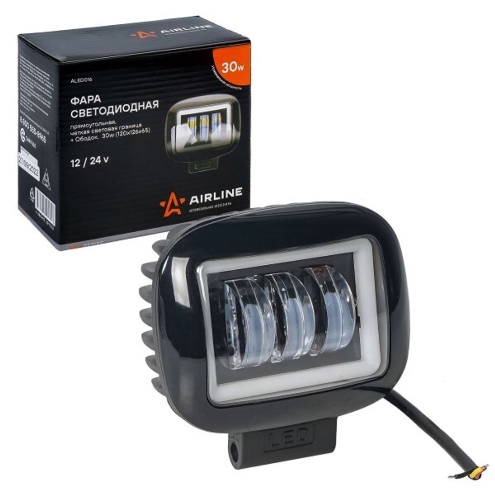 Фара светодиодная дополнительная 3 LED с ДХО 30W, 12/24V (прямоугольная) (AIRLINE)
