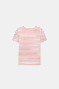 ZARA МИНИМАЛИСТИЧНАЯ ФУТБОЛКА С КОРОТКИМИ РУКАВАМИ, КРАСНАЯ ПОЛОСКА