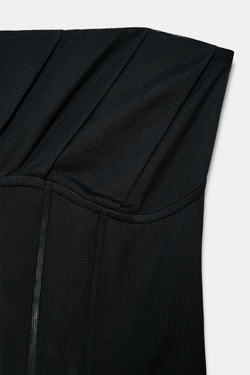 ZARA КОРСЕТ ИЗ ПОЛУПРОЗРАЧНОЙ ТКАНИ СО СБОРКАМИ, ЧЕРНЫЙ