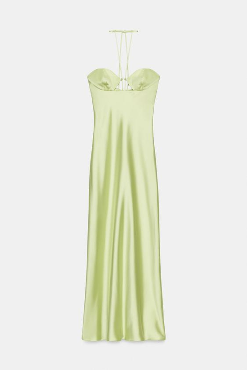 ZARA АТЛАСНОЕ ПЛАТЬЕ МИДИ, ЛАЙМОВЫЙ