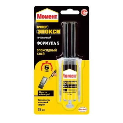 Клей универсальный эпоксидный Момент Супер Эпокси Формула 5 прозрачный 25 мл шприц