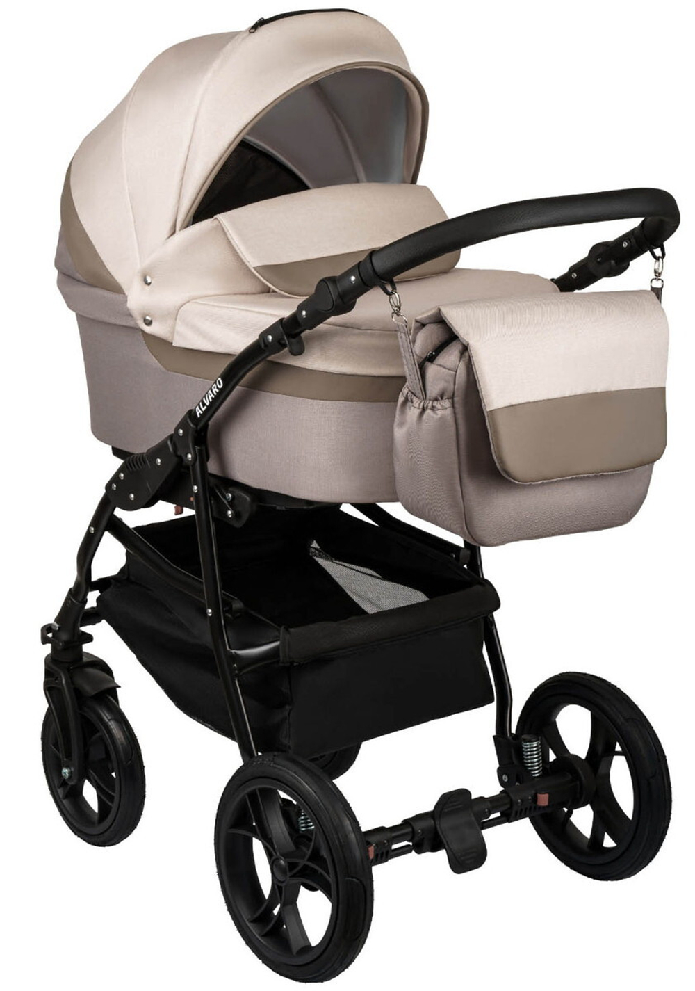 Детская коляска Alis Alvaro 2 в 1 Al 11 т.бежевый+св.бежевый+бежевая кожа