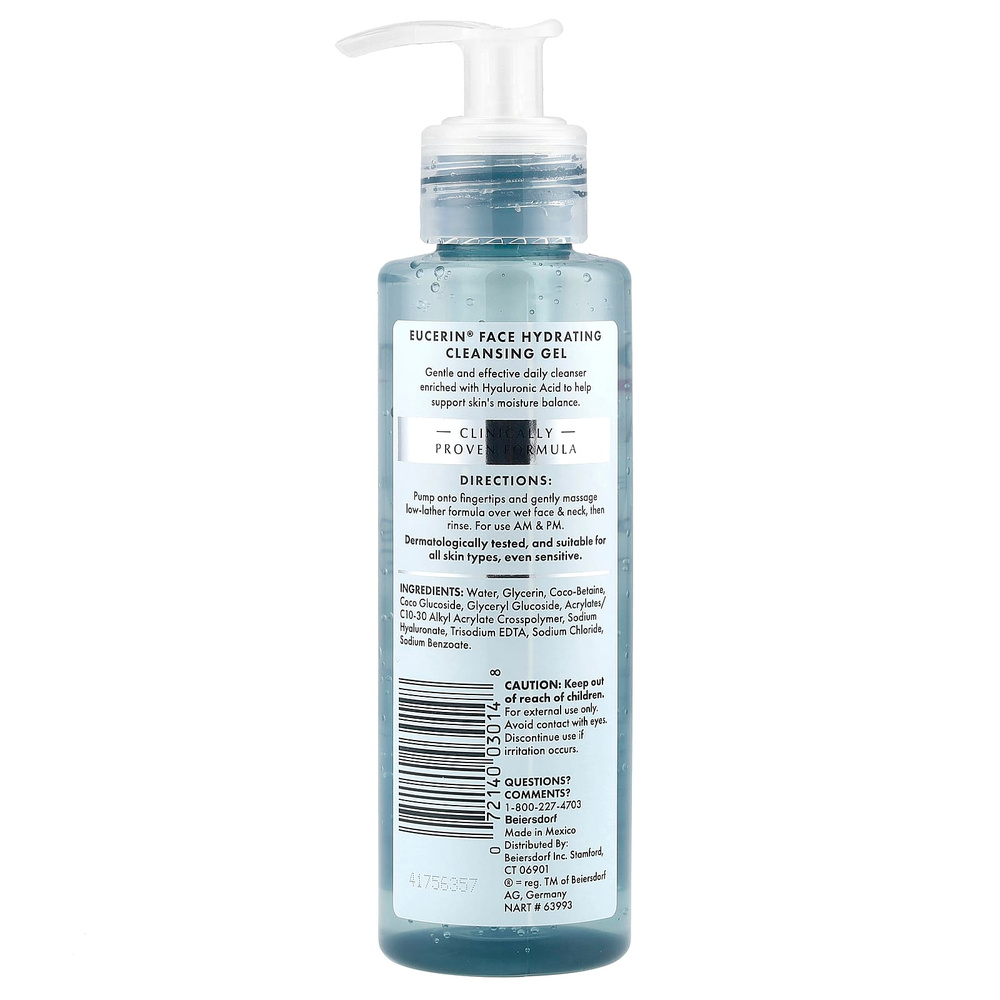 Eucerin, Face, увлажняющий очищающий гель с гиалуроновой кислотой, без отдушки, 200 мл (6,8 жидк. унции)