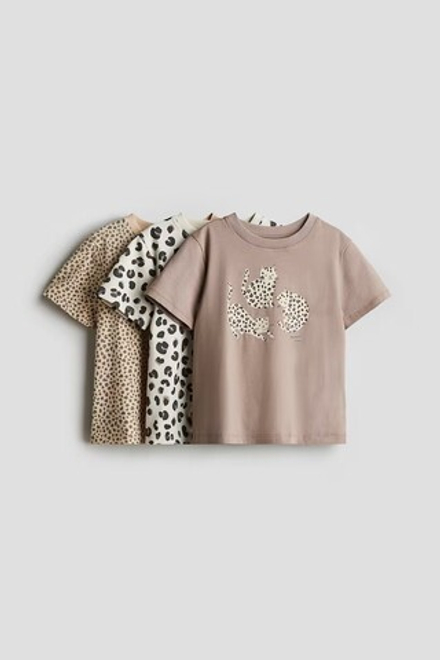 H&M Набор из трех хлопковых футболок с принтом, бежевый