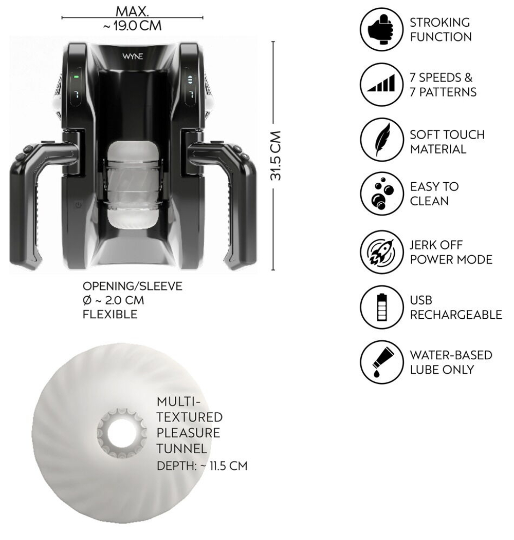 Мощный мастурбатор WYNE Masturbator 10 (Цвет: черный с белым)