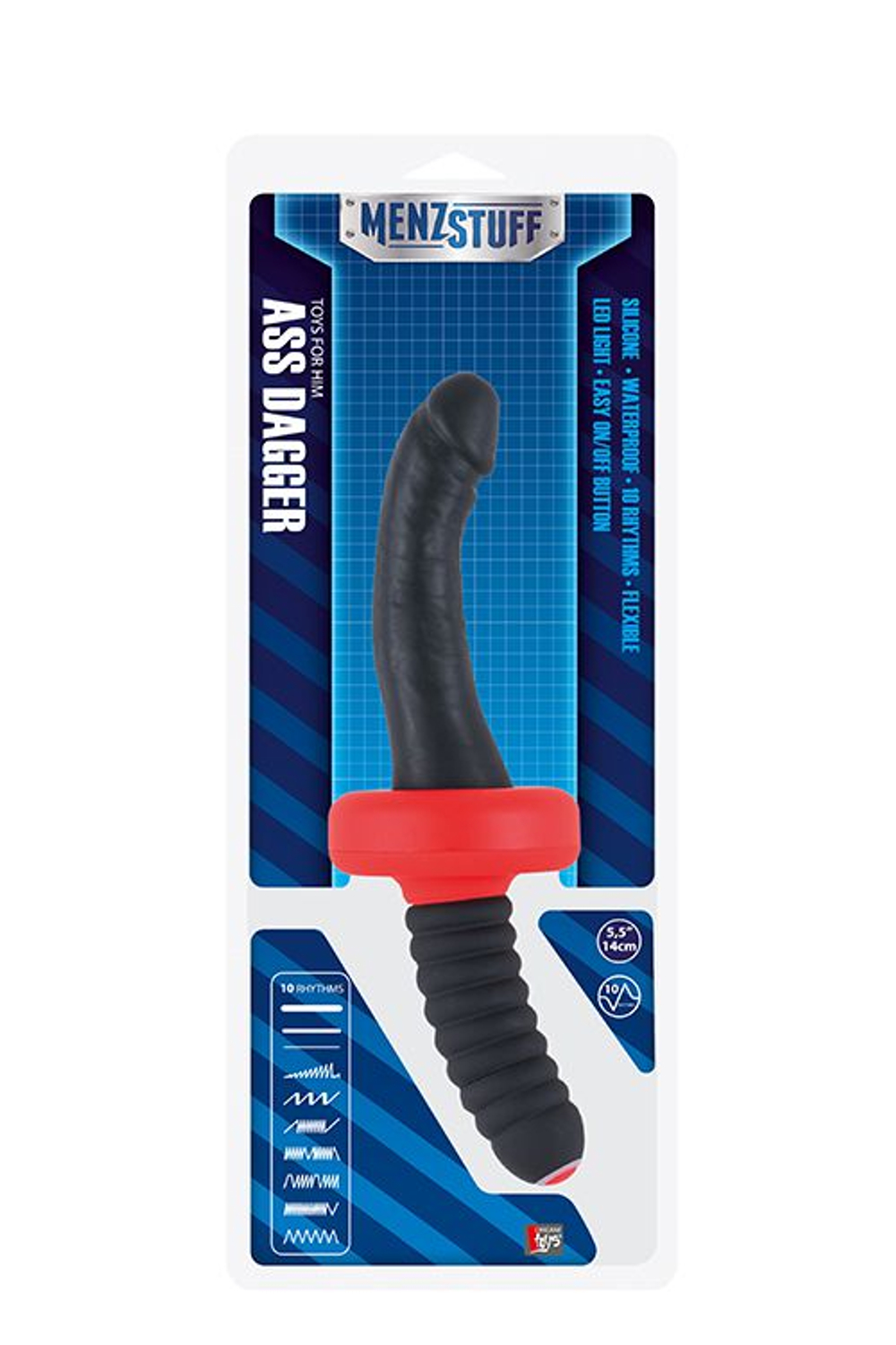 Двусторонний анальный вибромассажёр MENZSTUFF ASS DAGGER COCK - 26 см. (Цвет: черный с красным)