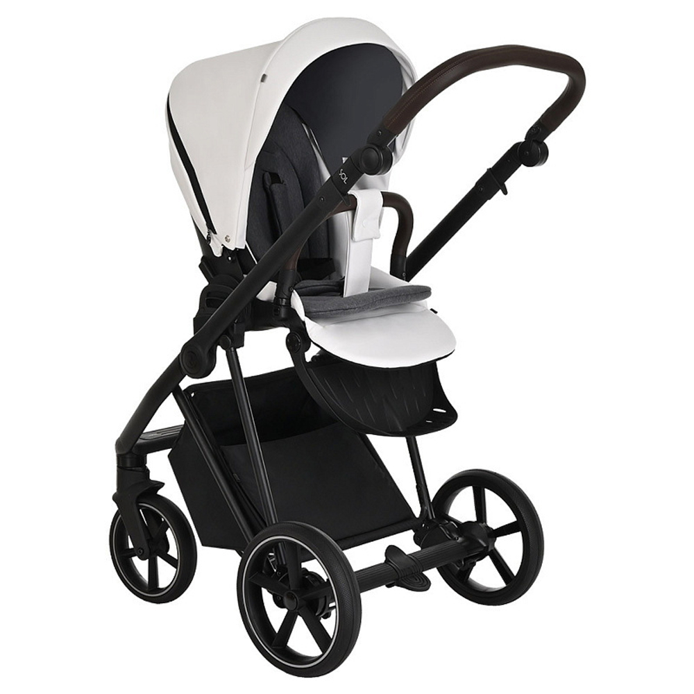Детская коляска Roan Sol Кожа 2 в 1 RSL/2024 White/Black/руч.Тем.коричневый