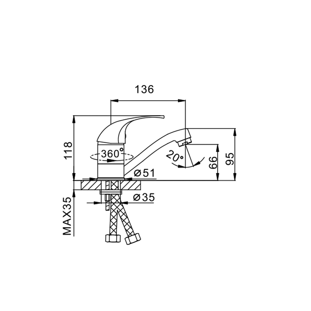 Смеситель для кухни 40к F4529-B FRAP (плоск.пов. излив, п/шпильку, хром, силумин)