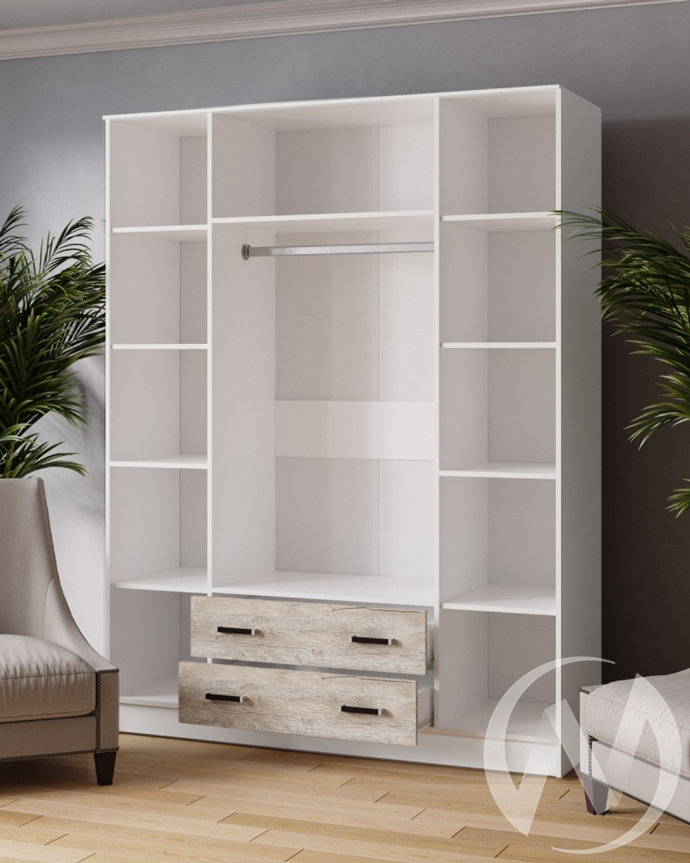 Шкаф комбинированный Лагуна 1;6 (белый/дуб юкон)