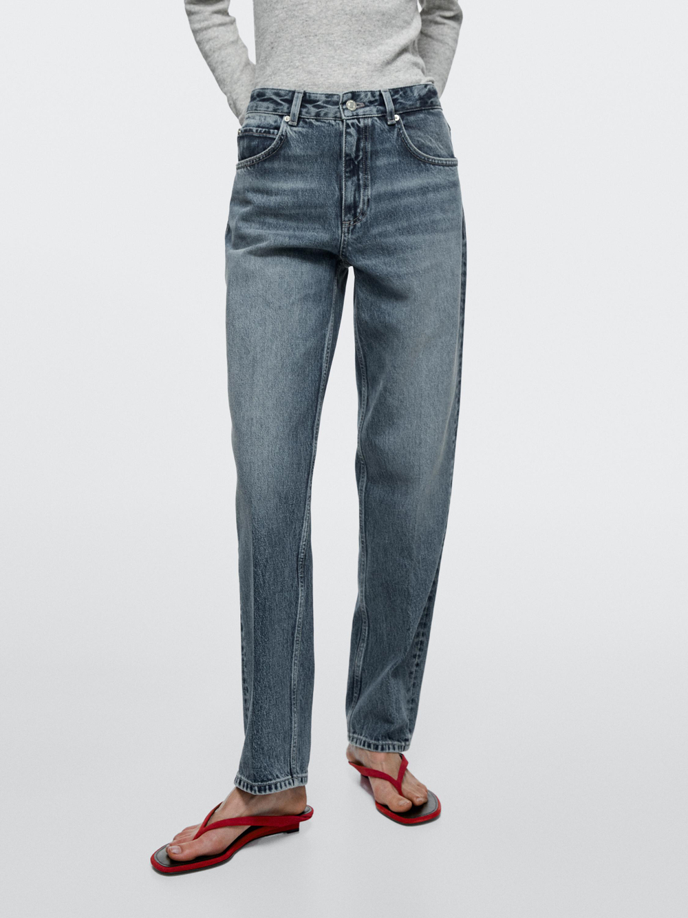 Massimo Dutti Джинсы свободного кроя с высокой талией, средне-синий