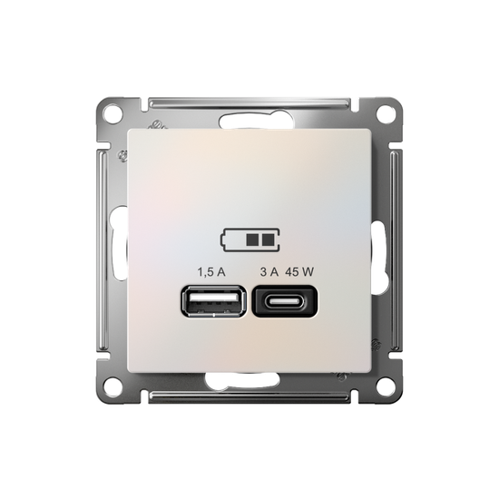 Розетка USB AtlasDesign тип A+C 45Вт QC PD высокоскор. ЗУ механизм жемчуж. SE ATN000429