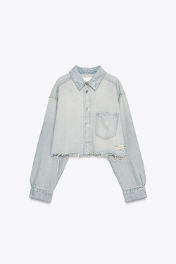 ZARA УКОРОЧЕННАЯ ДЖИНСОВАЯ КУРТКА, ГОЛУБОЙ