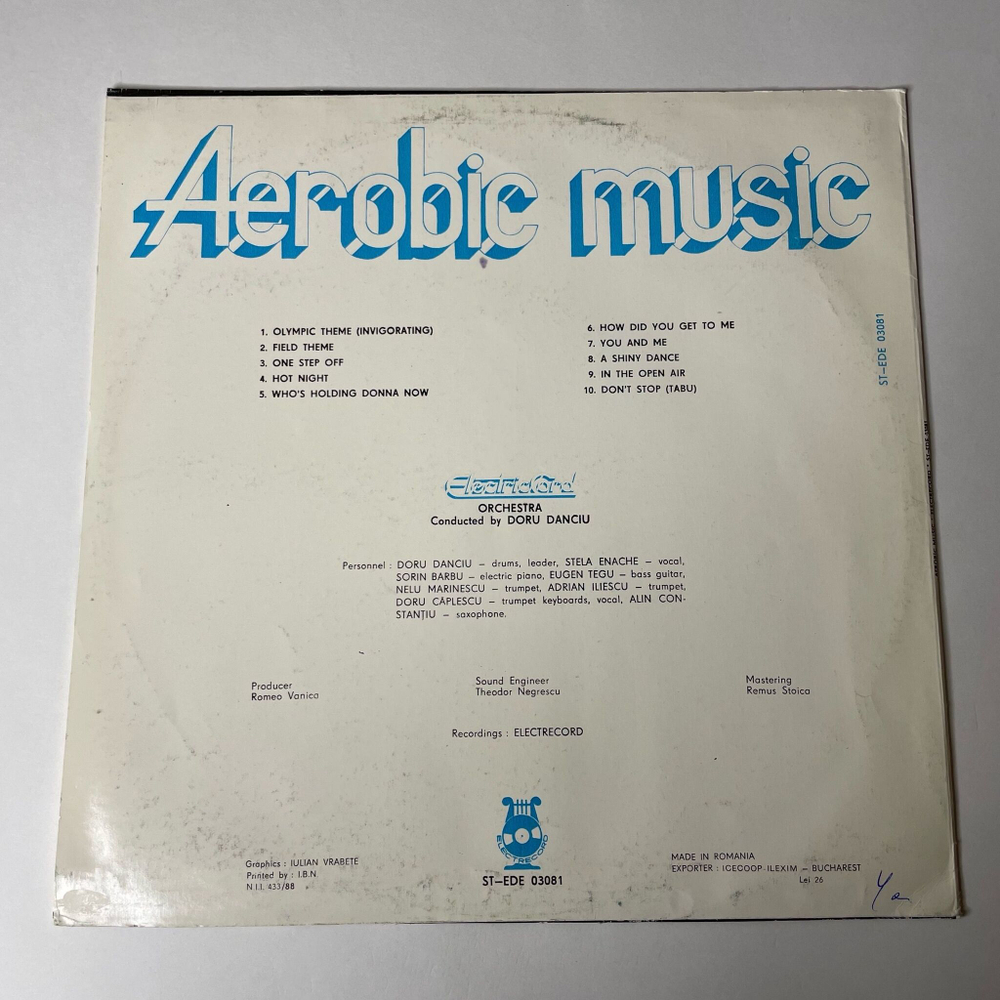Винтажная виниловая пластинка LP ElectricCord Aerobic Music Румынское Диско (Румыния 1987)