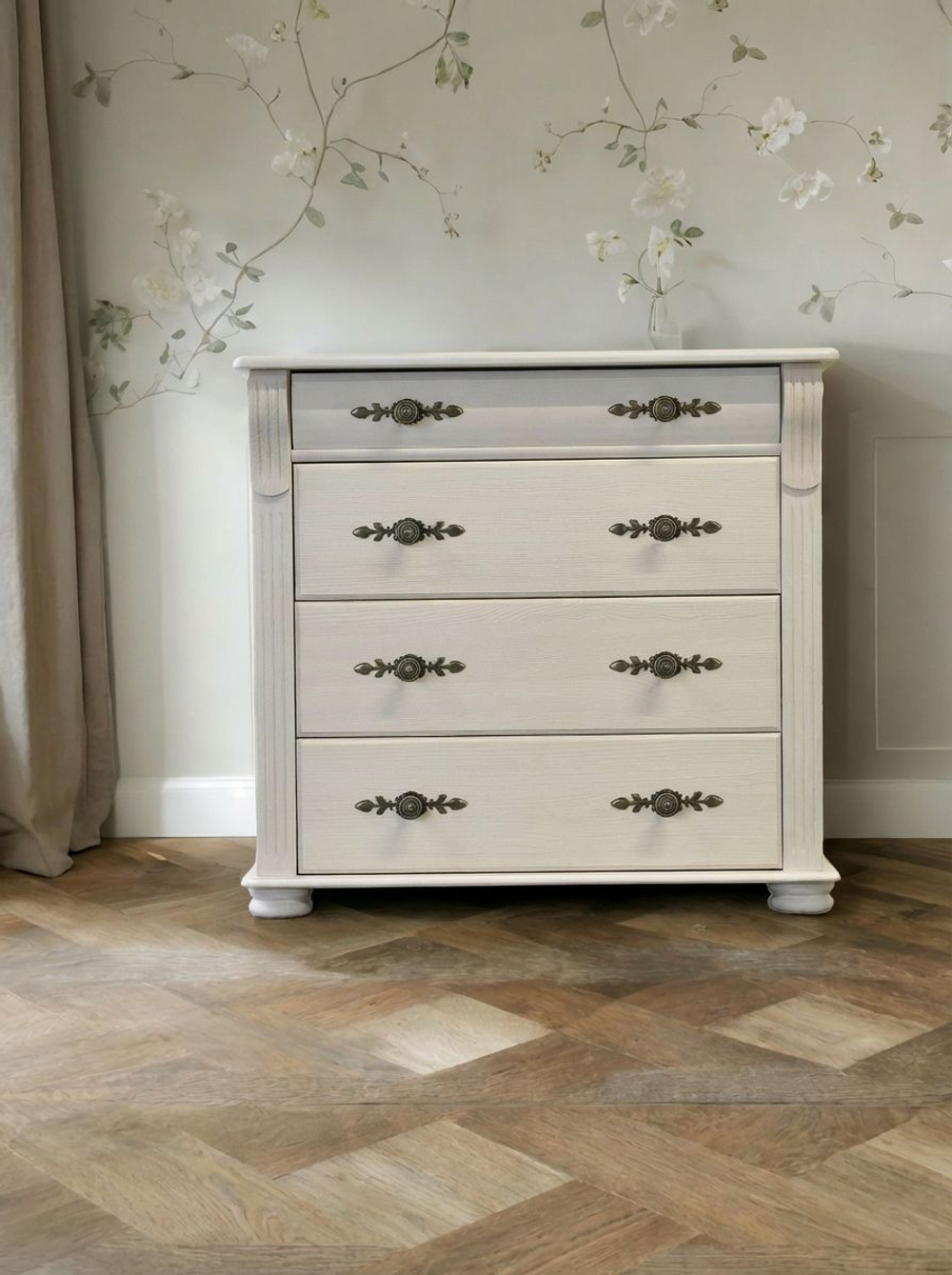 Комод, 91х42х85, Susanna, для одежды, с 4-мя ящиками, в спальню и гостиную, из массива дерева, белый, Dipriz