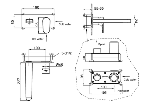 Boheme Смеситель для умывальника из стены SPECTRE Matt White