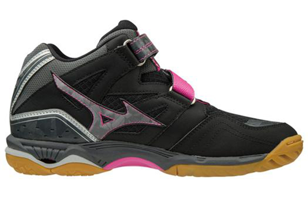 Mizuno Wave Artemis 4 Mid Slip Resistant Abrasion Resistant Mid top Volleyball Shoes Women"s Black Silver Pink