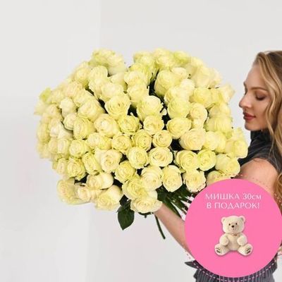 101 Роза белая Эквадор 60см.