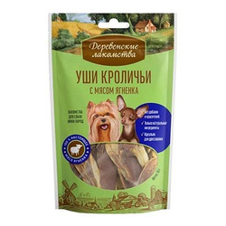 Деревенские Лакомства д/собак Мини пород Уши кроличьи с мясом Ягненка, 55гр
