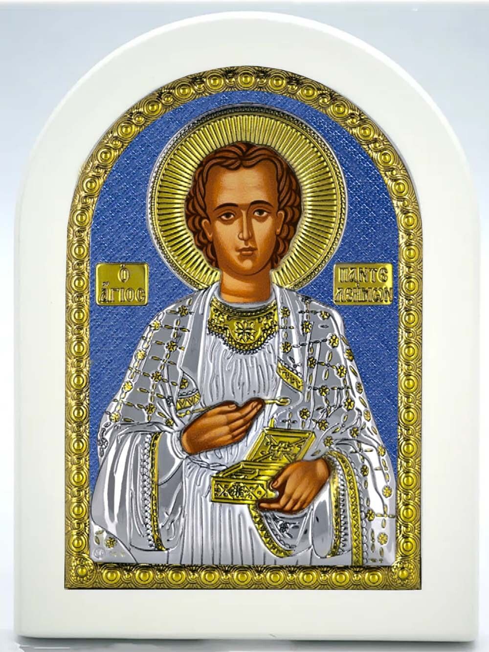 Святой Пантелеймон Целитель. Икона в серебряном окладе.