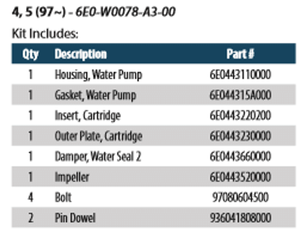 Ремкомплект помпы 6E0W0078A300 Yamaha 4/5