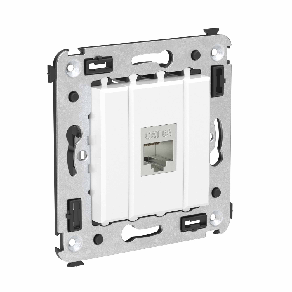 Компьютерная розетка RJ-45 без шторки в стену, кат.6А одинарная экранированная, "Avanti", "Белое облако"