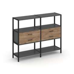 Shelf System Двухсекционный стеллаж трехярусный с ящиками SN.STM-322 Антрацит/Дуб Табак/Металл Черны