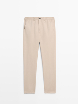 Massimo Dutti Хлопковые льняные брюки-джоггеры, бежевый