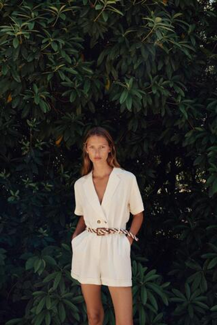 ZARA КОМБИНЕЗОН С ПЛЕТЕНЫМ РЕМНЕМ, СВЕТО-БЕЖЕВЫЙ