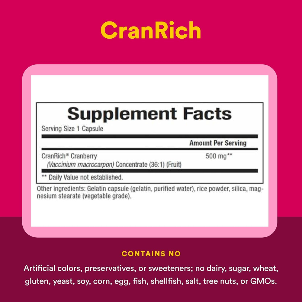Natural Factors, CranRich, суперсила, концентрат клюквы, 500 мг, 180 капсул