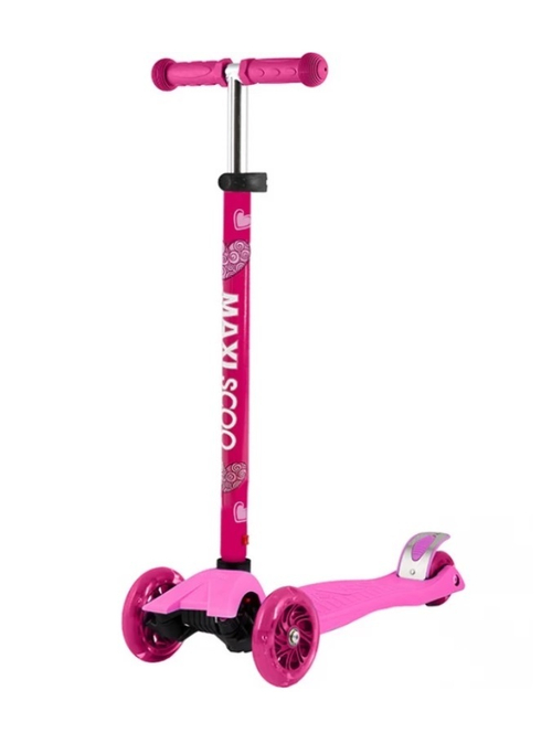 Самокат трёхколёсный Maxiscoo Junior, pink с фиолетовыми колёсами