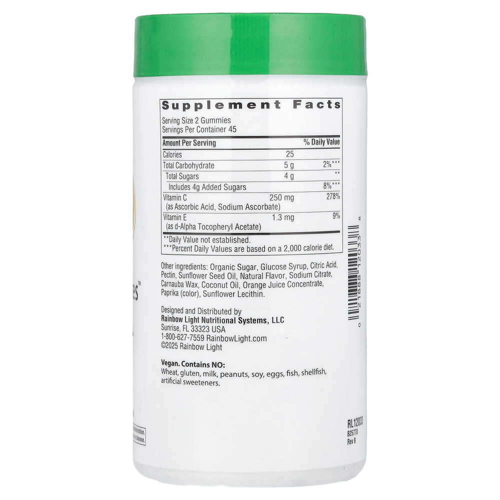 Rainbow Light, Жевательные таблетки с витамином C ™ и витамином E, насыщенный апельсин, 90 жевательных таблеток
